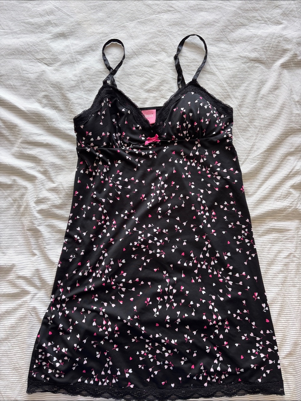 Jenni Black Slip Nightgown Dress with Pink and White Heart Print